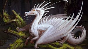 Превью обои дракон, белый, существо, фантастический, арт
