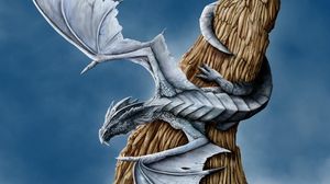 Превью обои дракон, дерево, крылья, обвитие