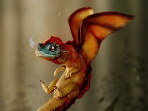 Превью обои дракон, крылья, дым, иллюстрация, арт