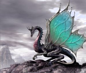 Превью обои дракон, крылья, сказочный, горы