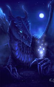Превью обои дракон, ночь, арт, существо, фантастический