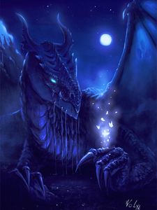 Превью обои дракон, ночь, арт, существо, фантастический