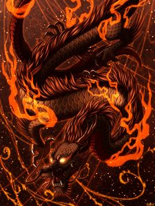 Превью обои дракон, огонь, арт, пламя, змей, фантастический
