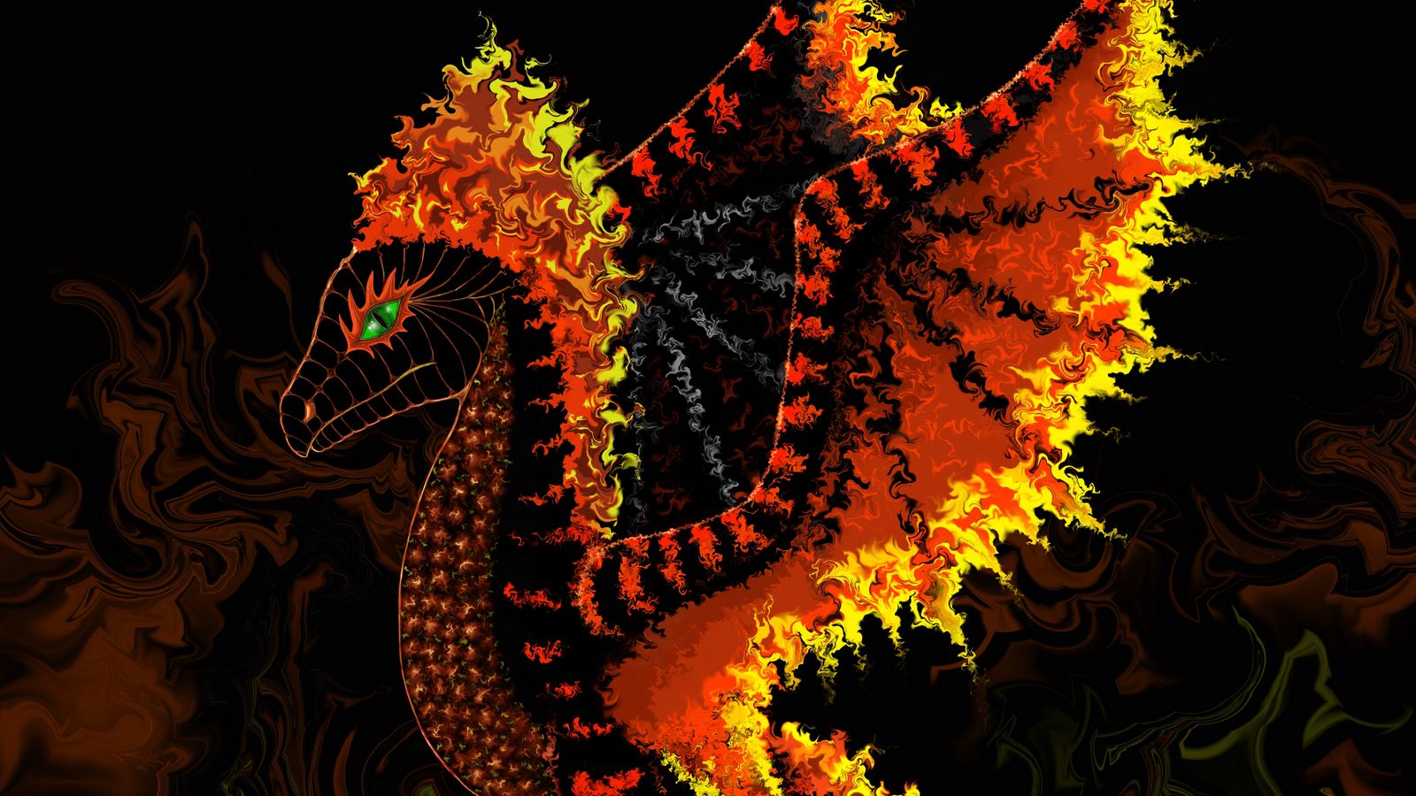 1600x900 дракон, огонь, арт, существо, фантастика обои 16:9.
