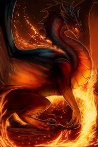 Превью обои дракон, огонь, фантастика, существо, арт