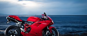 Превью обои ducati, 1098, мотоцикл, море, красный