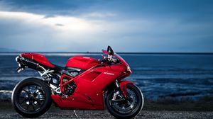 Превью обои ducati, 1098, мотоцикл, море, красный