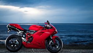 Превью обои ducati, 1098, мотоцикл, море, красный