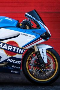 Превью обои ducati, 1199, мотоцикл, panigale, martini, martini racing, superbike