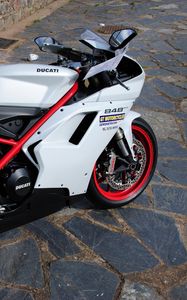 Превью обои ducati, 848, дукати, мотоцикл, камни, плитка, автомобили, машины, авто