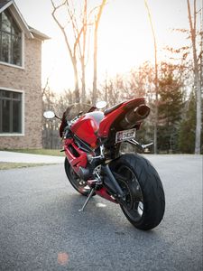Превью обои ducati, мотоцикл, байк, красный, вид сзади