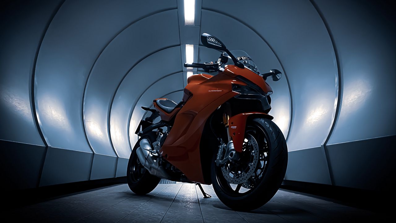 Обои ducati, мотоцикл, красный, тоннель