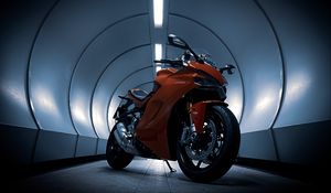 Превью обои ducati, мотоцикл, красный, тоннель