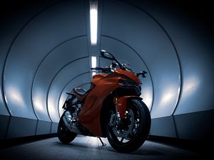 Превью обои ducati, мотоцикл, красный, тоннель