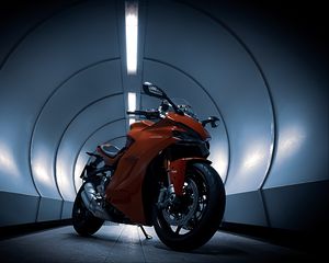 Превью обои ducati, мотоцикл, красный, тоннель