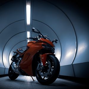 Превью обои ducati, мотоцикл, красный, тоннель