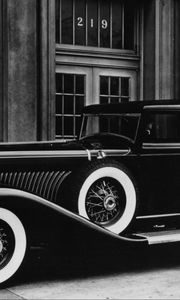 Превью обои duesenberg 1934, год, автомобиль, старинный, черный, белый