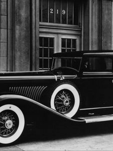 Превью обои duesenberg 1934, год, автомобиль, старинный, черный, белый