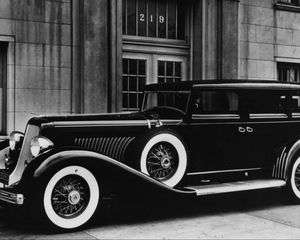 Превью обои duesenberg 1934, год, автомобиль, старинный, черный, белый