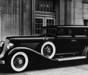 Превью обои duesenberg 1934, год, автомобиль, старинный, черный, белый