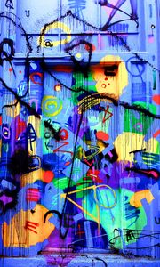 Превью обои дверь, граффити, яркий, разноцветный