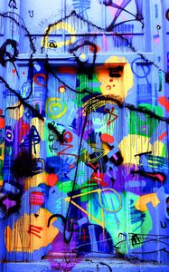Превью обои дверь, граффити, яркий, разноцветный