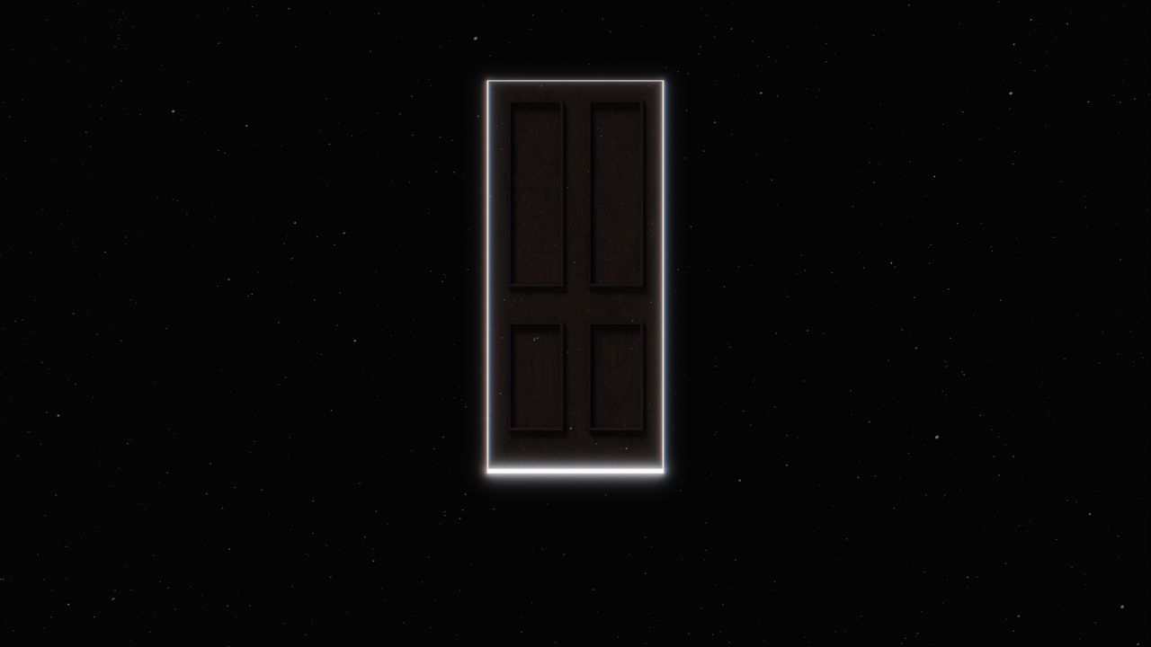 Обои дверь, космос, портал, темный, свечение