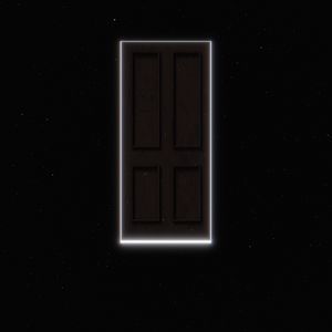 Превью обои дверь, космос, портал, темный, свечение