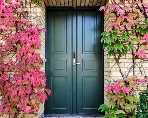 Превью обои дверь, осень, лестница, растения