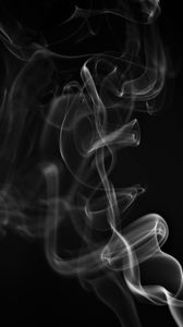 Превью обои дым, белый, извивающийся, черный фон, абстрактный