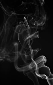 Превью обои дым, белый, извивающийся, черный фон, абстрактный