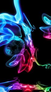 Превью обои дым, разноцветный, темный фон, формы