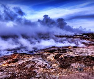 Превью обои дым, вулкан, горы, hdr