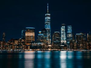 Превью обои джерси-сити, сша, панорама, ночной город, небоскребы