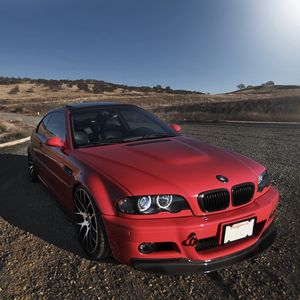 Превью обои e46, bmw, красный, авто, вид сбоку