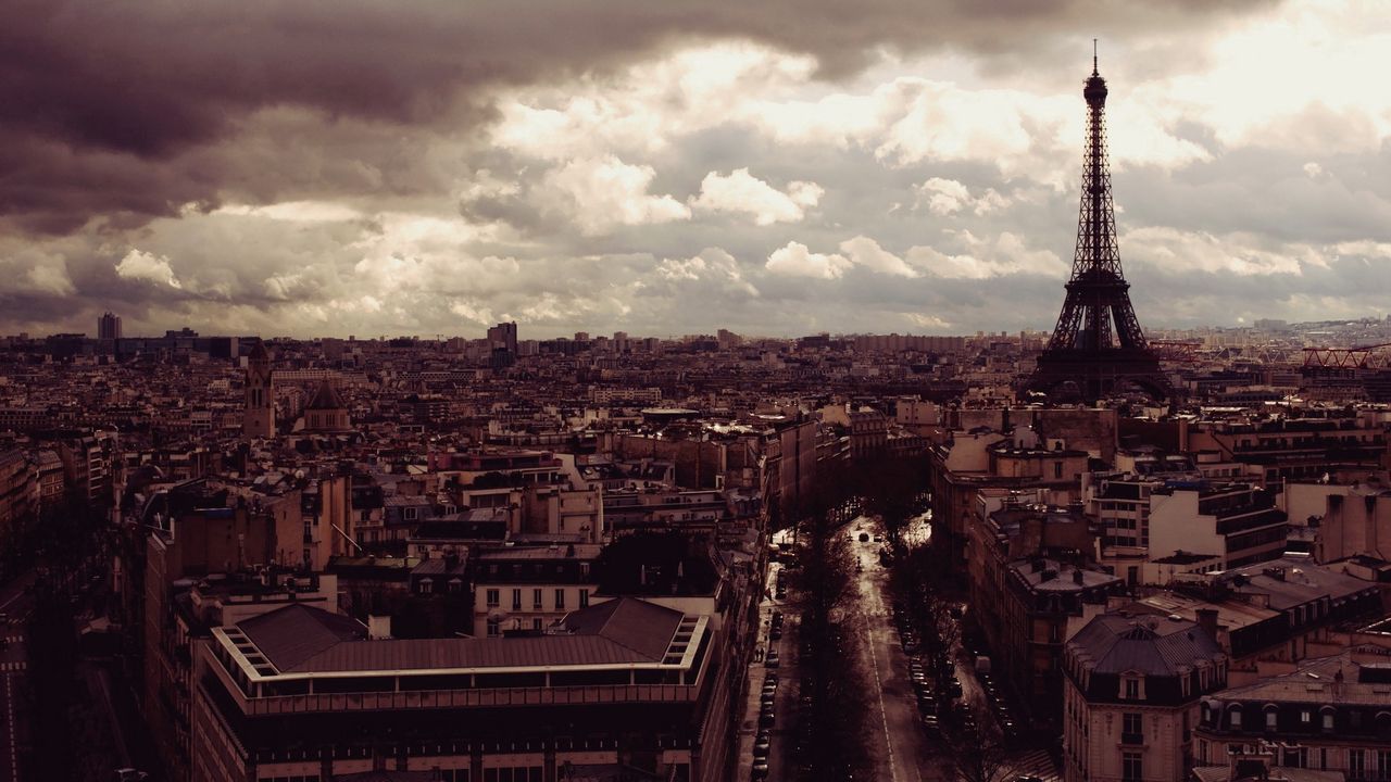 Обои eiffel tower, paris, france, эйфелева башня, париж, франция, вид сверху, вечер