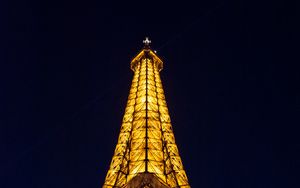 Превью обои эйфелева башня, башня, париж, франция, вид снизу, подсветка, вечер