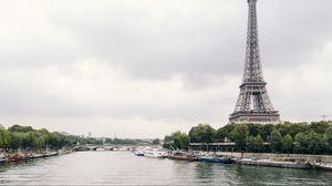 Превью обои эйфелева башня, париж, франция, река, архитектура