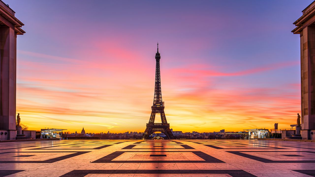Обои эйфелева башня, париж, франция, площадь, рассвет