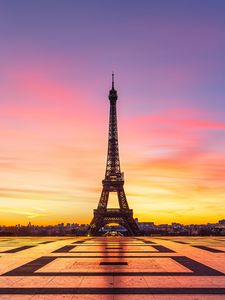 Превью обои эйфелева башня, париж, франция, площадь, рассвет