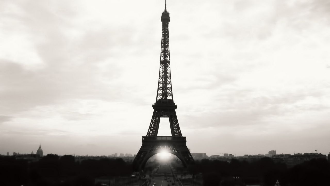 Обои эйфелева башня, париж, франция, eiffel tower, paris, france, чб, вид, достопримечательность