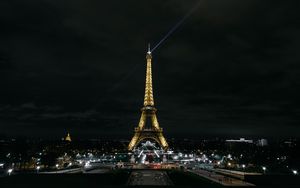Превью обои эйфелева башня, париж, ночной город, огни города, франция