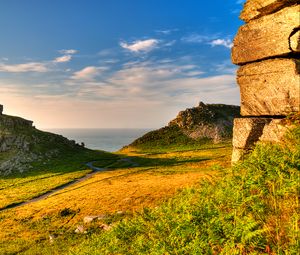 Превью обои эксмур, сомерсет, трава, небо, hdr