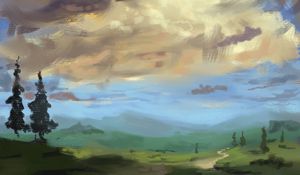 Превью обои ель, деревья, краска, холст, арт