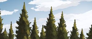 Превью обои ель, деревья, лес, озеро, арт