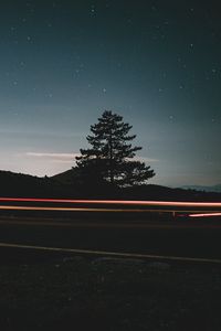 Превью обои ель, дерево, силуэт, звезды, ночь