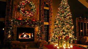 Превью обои елка, дом, новый год, праздник