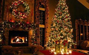 Превью обои елка, дом, новый год, праздник