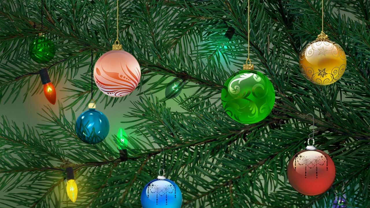 Обои елка, елочные игрушки, гирлянда, праздник, рождество, новый год
