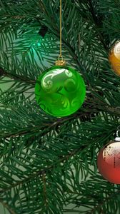 Превью обои елка, елочные игрушки, гирлянда, праздник, рождество, новый год